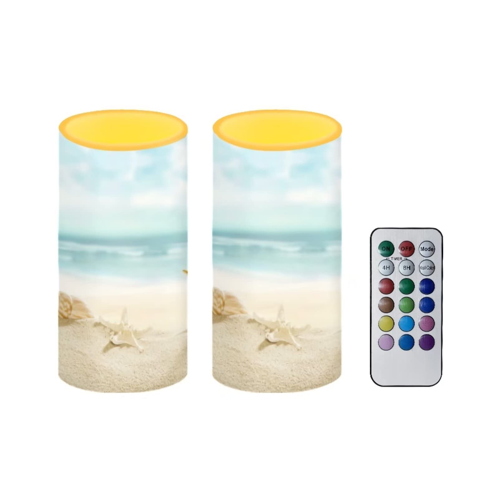 NETILGEN Beach Flameless Candles Electric Candles with Auto-Moving 3D Wick Remote Timer Multicolor Long Lasting Electric LED Pil