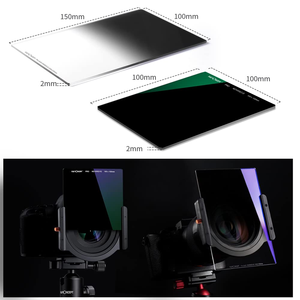 K&F Concept 100Mm Square Nd1000 (10 Stop) Filter +150Mm Soft Gnd8 Filter (3 Stops) + Metal Filter Holder + 8 X Filter Adapter Ri