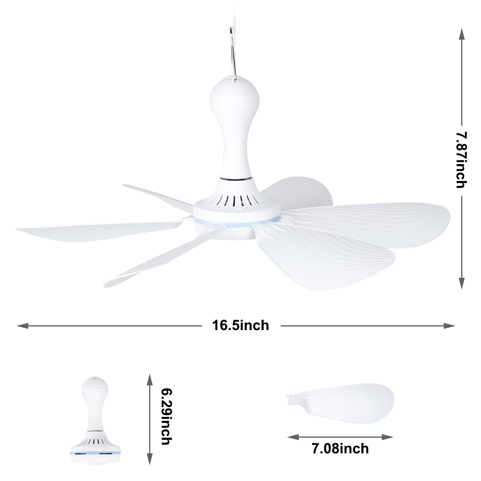 Xindejia Usb Powered Small Ceiling Fan 6 Blades Quiet Dc 5V Usb Hanging Fans For Indoor Outdoor Rv Bed Room Dorm Desk Travel Cam