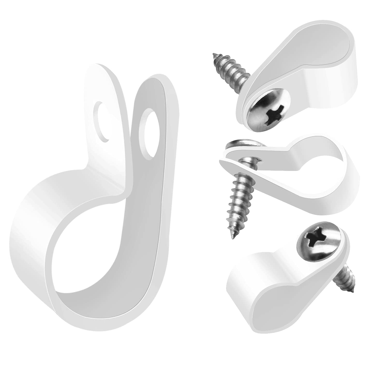 Mankk 50Pcs 1/2 Inch Rope Light Clips P Style Mounting Clips Plastic Cable Clamps With Compatible Stainless Steel Pan Head Phill