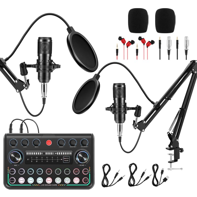 Znclces 2025 Upgraded Podcast Equipment Bundle for 2, Recording Studio Package with Pro Audio Interface(4 Customize SE) and Podc