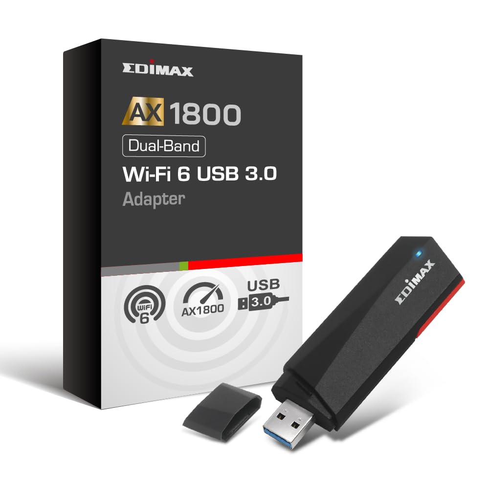 Edimax Wi Fi 6 Ax1800 Usb 3.0 Adapter | Dual Band, 1201Mbps (5Ghz), 573Mbps (2.4Ghz) | Mu Mimo + Ofdma For Lower Latency And Mul