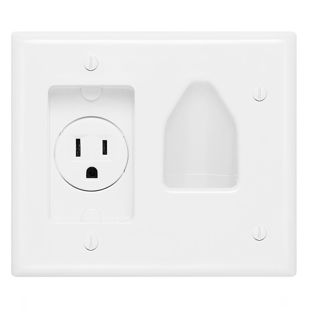 Cmple - Wall Plate - Recessed Low Voltage Wall Plate with Recessed Power - White