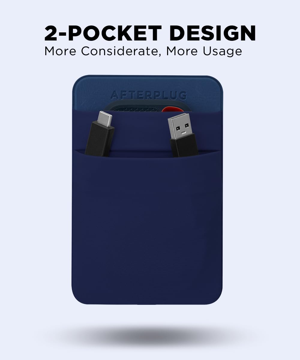 Afterplug 2 Pocket Pouch For Laptop With Reusable Adhesive, For Portable External Ssd Sandisk, Samsung T7, Crucial X8, Apple Magic Mouse, Ledger Nano, Usb Cable   Blue