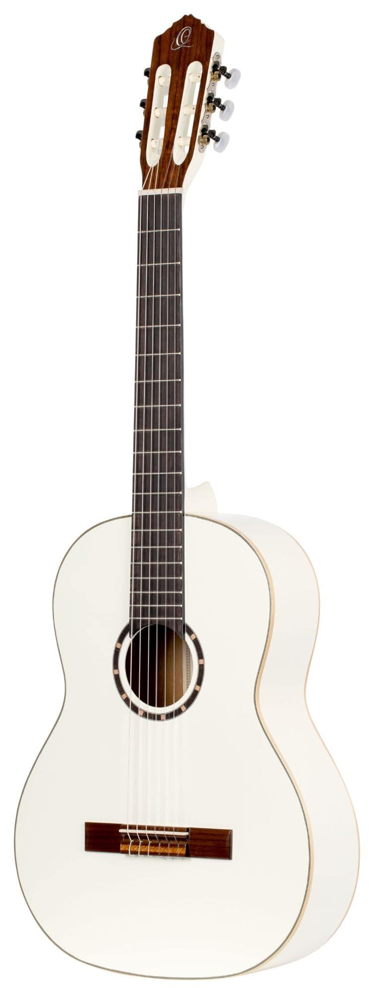 Ortega Guitars 6 String Family Series Full Size Nylon Classical Guitar W/Bag, Right, Spruce Top-White-Gloss, (R121Snwh)
