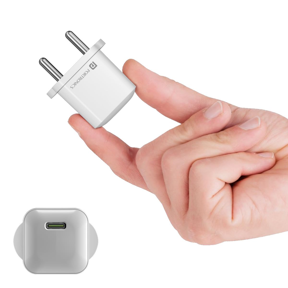 Portronics Adapto 20 Lite Smallest 20W GaN Wall Charger with Type C PD Fast Charging Output Port, Compatible with iPhone 8 and A