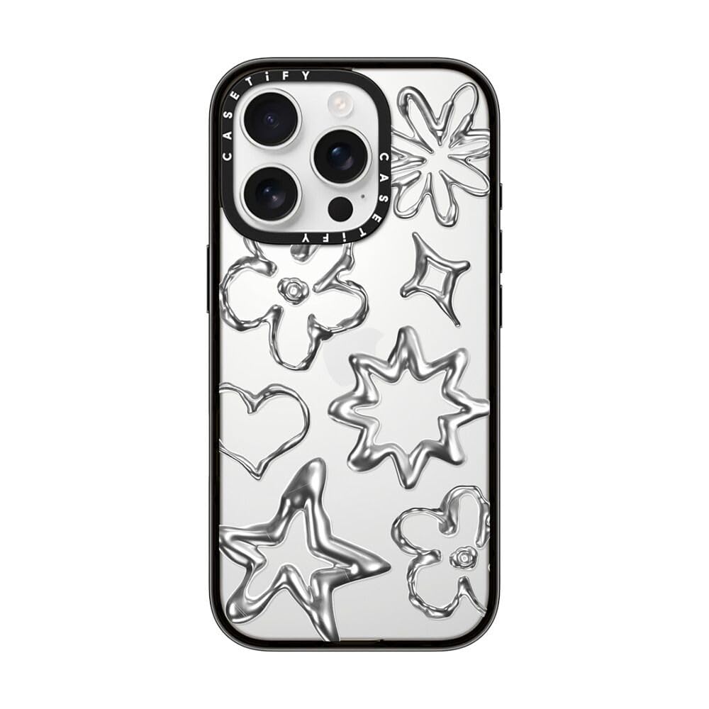 Casetify Compact Case For Iphone 16 Pro [Lightweight / 4 Ft. 2X Military Grade Drop Protection/Slim]   Chrome Doodles   Clear Bl