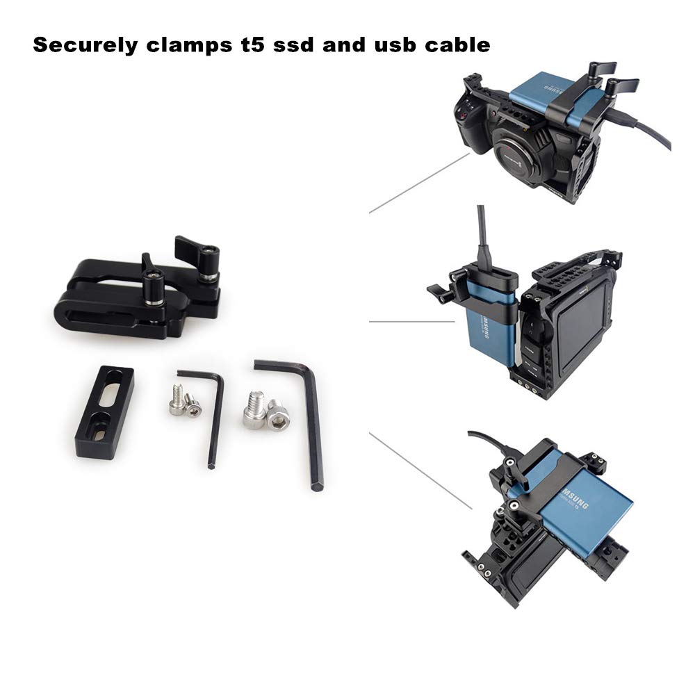 Magicrig Bmpcc 4K /6K Cage With Nato Handle + T5 Ssd Card Mount Clamp For Blackmagic Pocket Cinema Camera Bmpcc 4K /6K