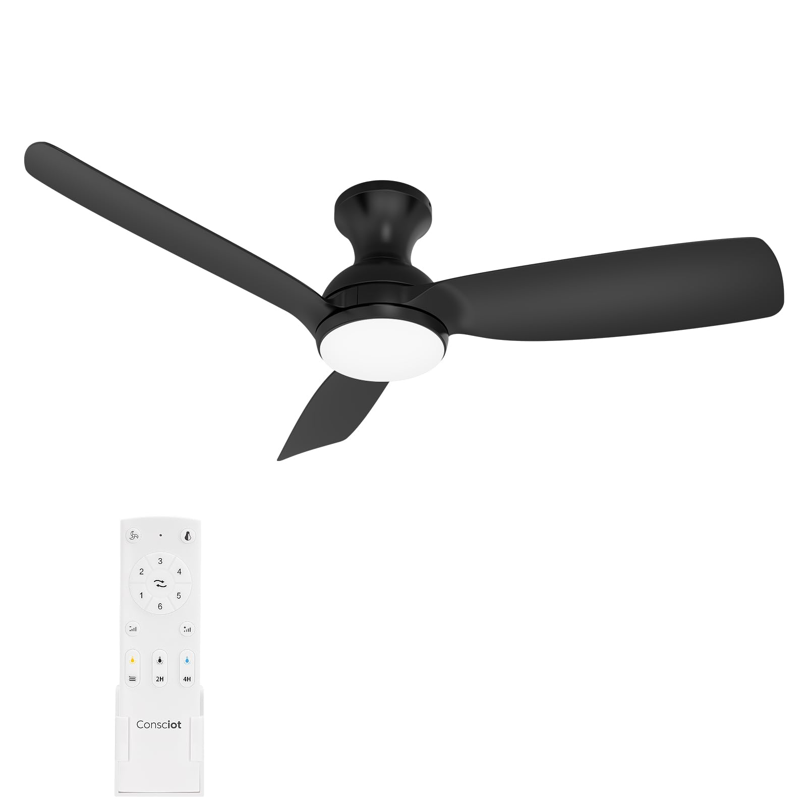 Consciot Ceiling Fan With Light, 44 Inch Low Profile Ceiling Fan With Remote Control, 6 Speed Choice, Reversible Dc Motor, 3Cct,
