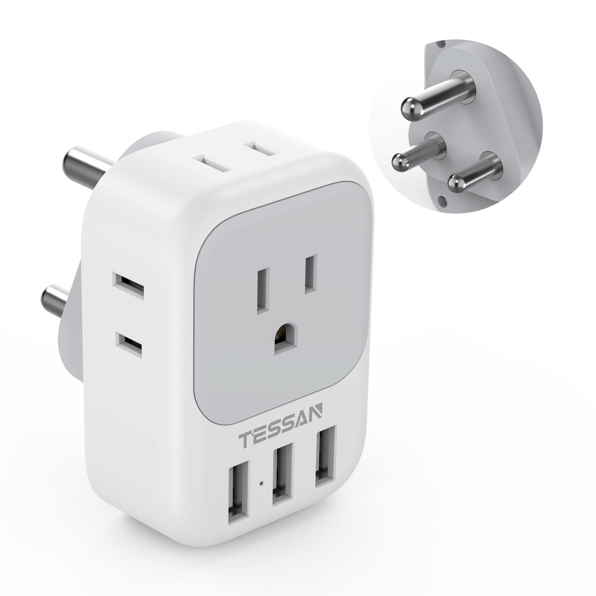 Tessan South Africa Power Adapter, Type M Travel Plug Adaptor With 4 Ac Outlets 3 Usb Ports For Us To South Africa Botswana Nami