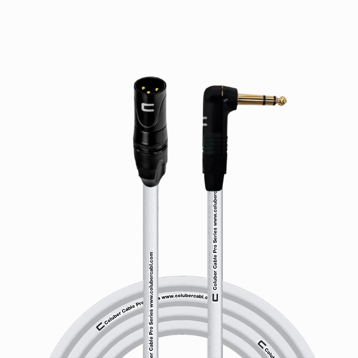 Balanced Xlr Cable Male To Right Angle 1/4'' Trs   20 Feet White   Pro 3 Pin Microphone Connector For Powered Speakers, Audio In