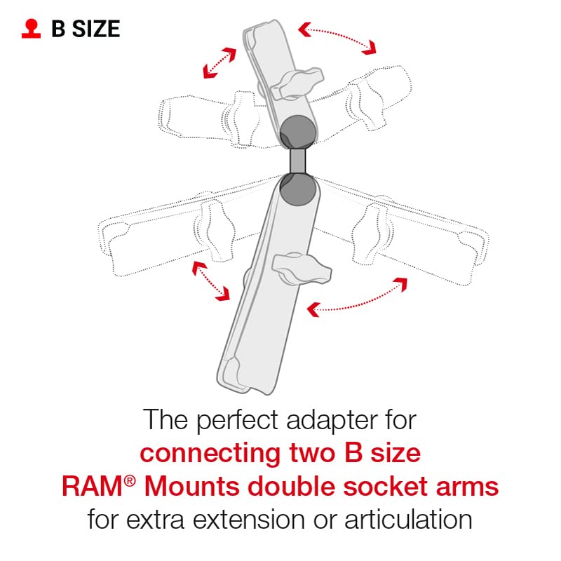 Ram Mounts Double Socket Arm With Dual Extension And Ball Adapter Ram B 201 201U C Compatible With Ram B Size 1'' Components