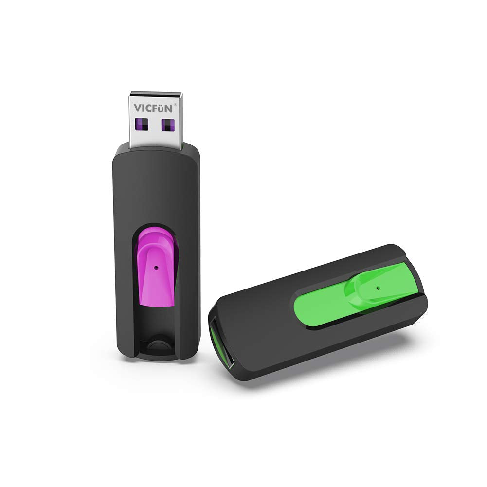 Vicfun 2 Pack 64Gb Usb Flash Drives Usb 3.0 Flash Drive Slide Retractable Usb Memory Stick 64G Data Storage,Green/Pink