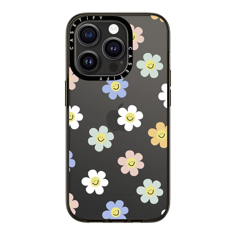 Casetify Compact Case For Iphone 15 Pro [2X Military Grade Drop Tested / 4Ft Drop Protection]   Happy Daisies   Clear Black