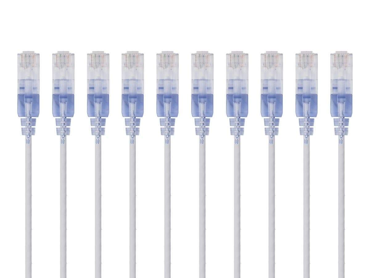 Monoprice Cat6A Ethernet Patch Cable   Snagless Rj45, 550Mhz, 10G, Utp, Pure Bare Copper Wire, 30Awg, 10 Pack, 10 Feet, White  