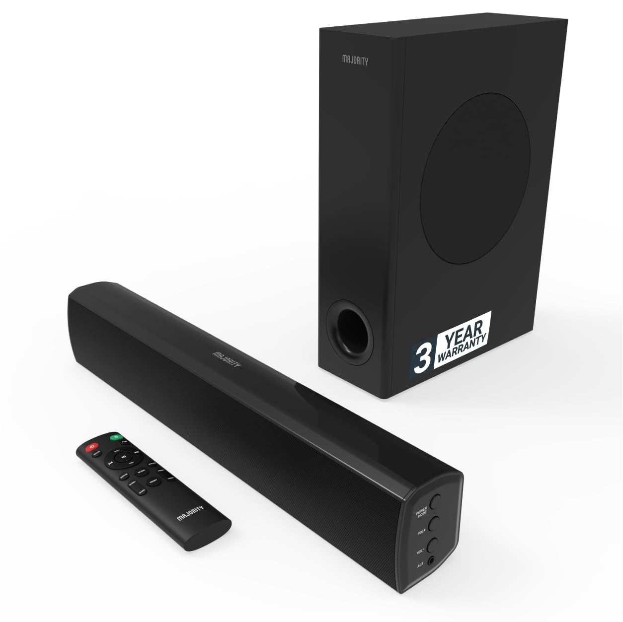 Majority Bluetooth Soundbar With Subwoofer | 100 Watts Sound Bar For Tv | 2.1 Stereo Tv Sound Bar With Optical, Rca, Usb, And Au