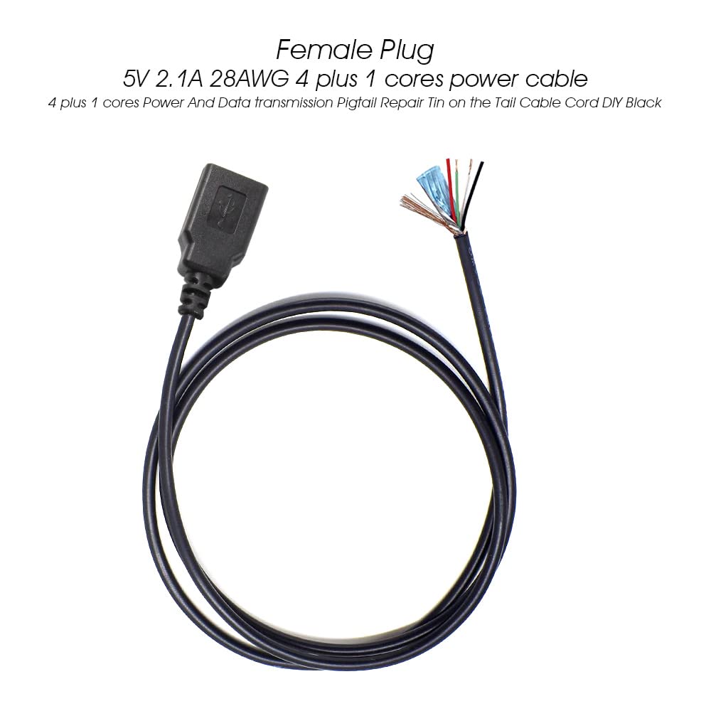 Ksopuert 2 Pcs Usb A Male & Female Plug Aluminum Foil Shielded Twisted Pair Bare Wire Open End Cable 6.6Ft(200Cm) 4 + 1Cores Pow