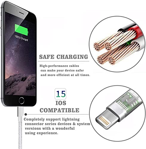 Ximytec Iphone Charger Cable [Mfi Certified] 3Pack 10Ft Nylon Braided High Speed Usb Charging Cord Compatible With Iphone 12/11/Xs/Xr/X/8/7/6/5/Ipad Silvergray