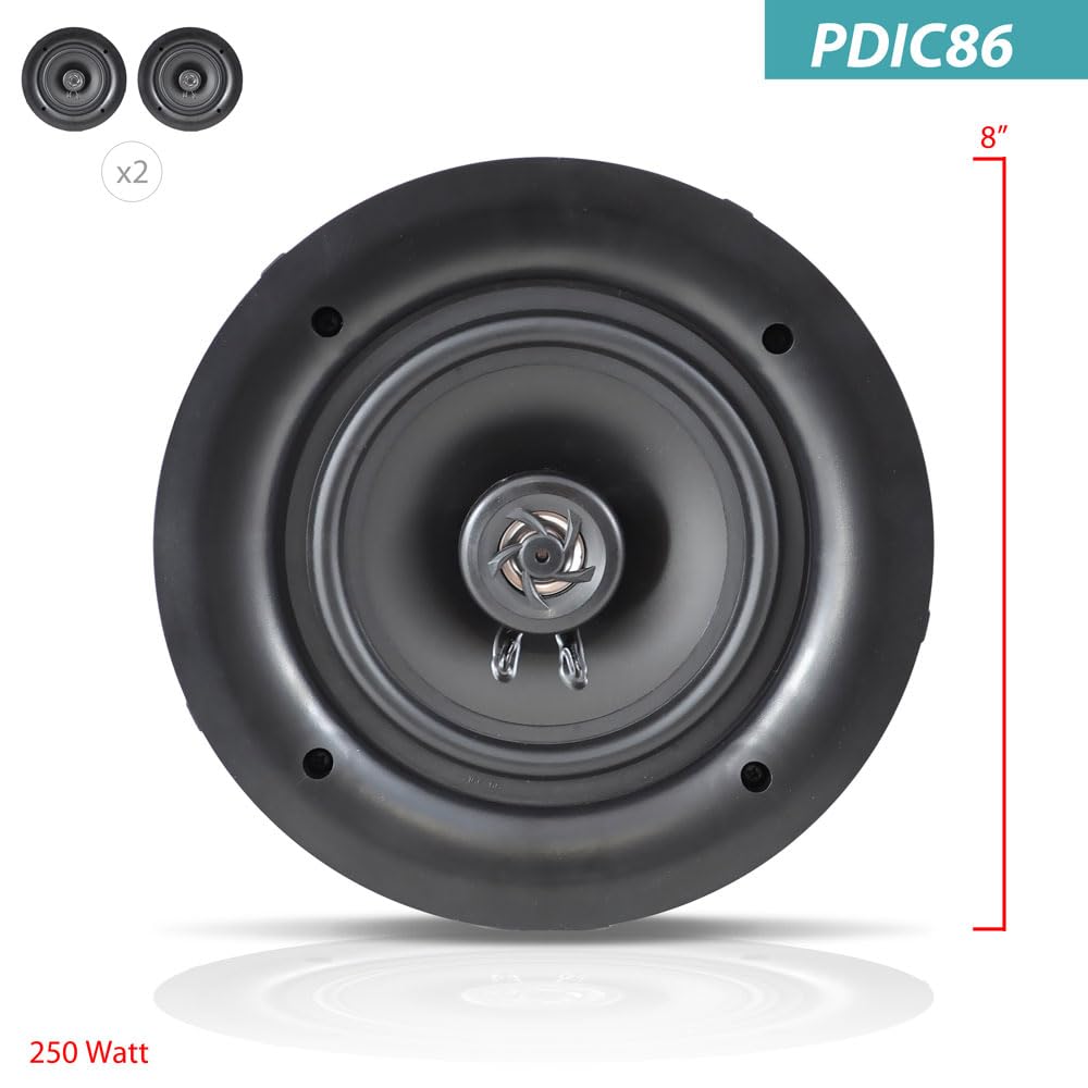 Pyle 8.0 Ceiling Wall Mount Speakers - Pair Of 2-Way Full Range Sound Stereo Speaker Audio System Flush Design W/ Electronic Cro
