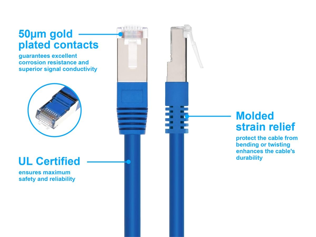 Monoprice Cat6A 2Ft Blue Patch Cable Double Shielded (S/Ftp) 26Awg 10G Pure Bare Copper Molded Rj45 Entegrade Series Ethernet Ca