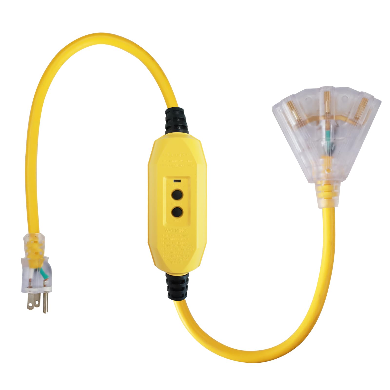 Ep 3 Ft Lighted Gfci Extension Cord With 3 Electrical Power Outlets   12/3 Sjtw Heavy Duty Yellow Pigtail Extension Cable With 3