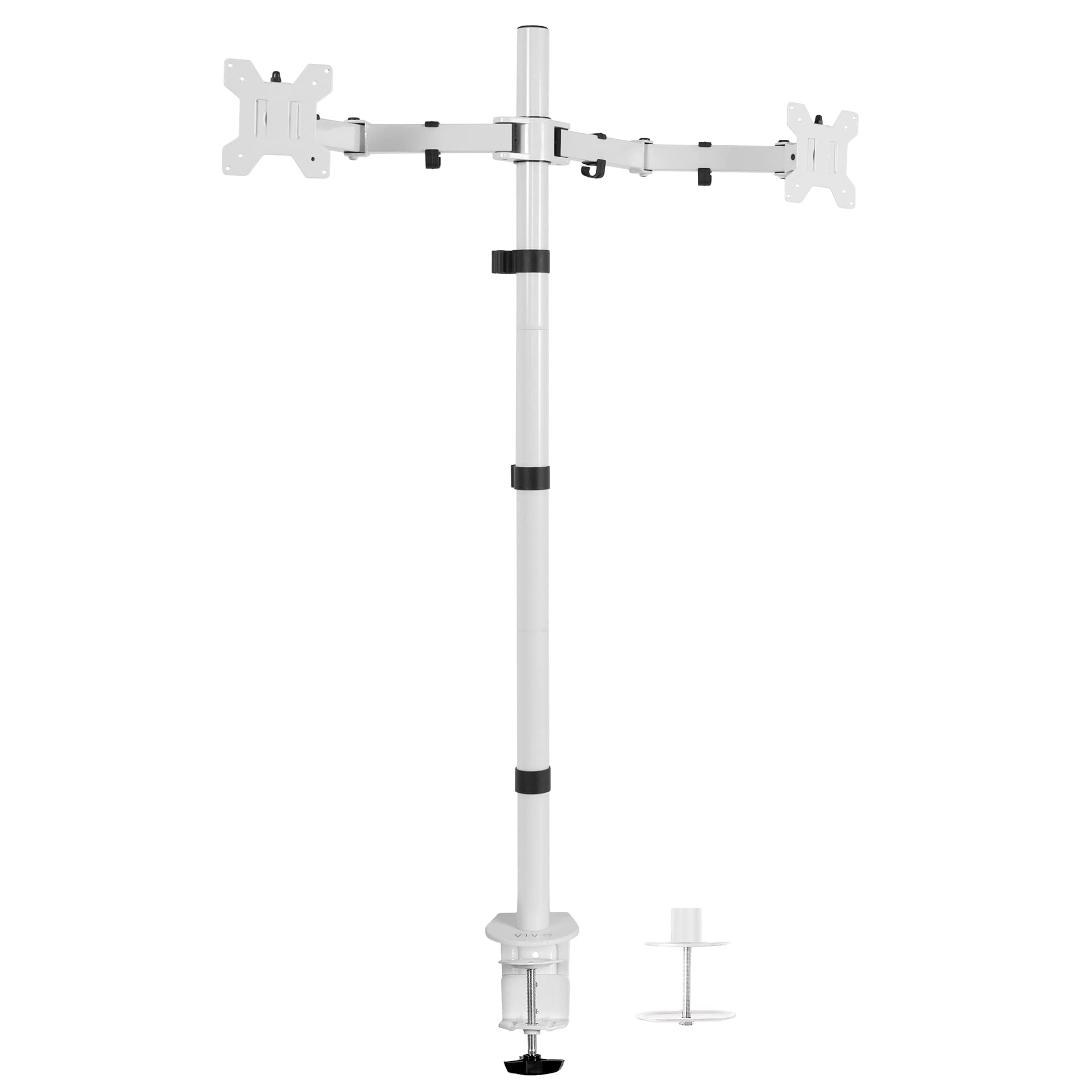 VIVO Dual Monitor Stand Up Desk Mount Extra Tall 39 inch Pole, Fully Adjustable Stand for up to 27 inch Screens, White, STAND V012W
