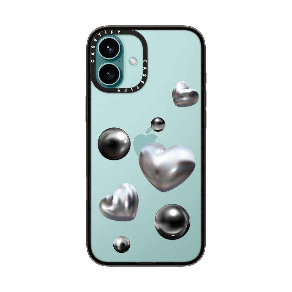 Casetify Compact Case For Iphone 16 Plus [Lightweight / 4 Ft. 2X Military Grade Drop Protection/Slim]   Chrome Love   Clear Blac