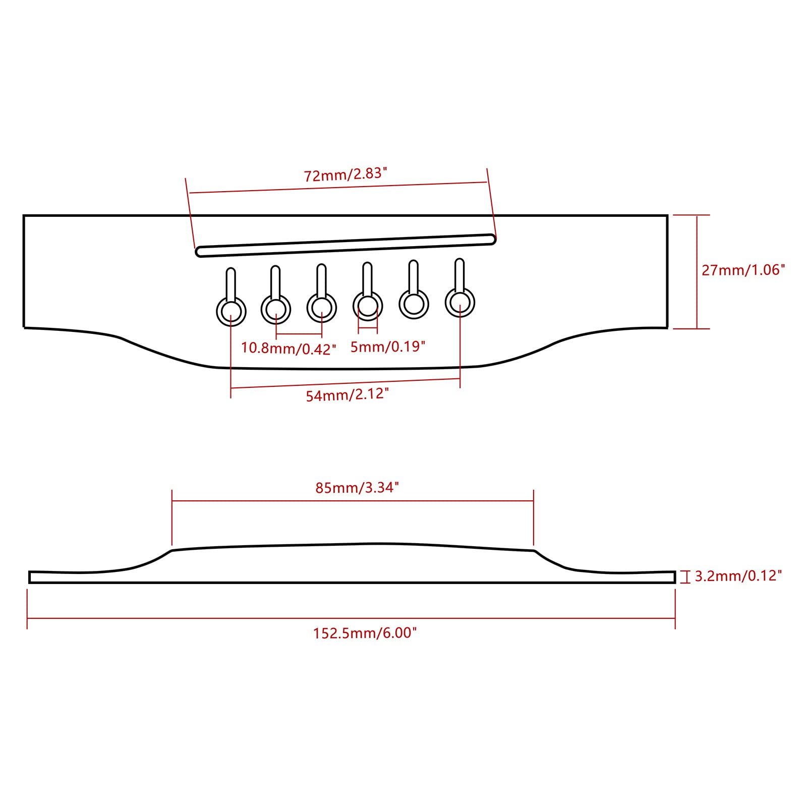 Unxuey 6 String Acoustic Guitar Wooden Bridge Rosewood Guitar Bridge (Saddle Slot Is 72Mm (2 53/64'') Length)