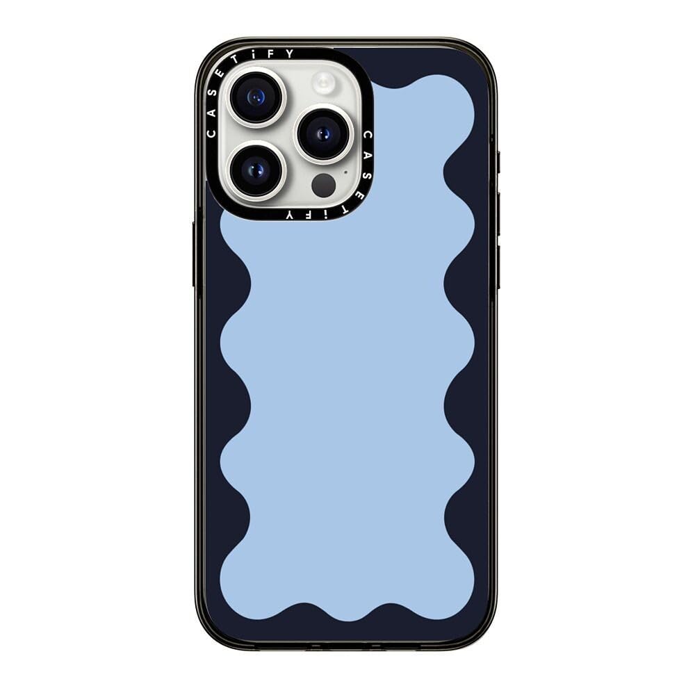 Casetify Compact Case For Iphone 15 Pro Max [2X Military Grade Drop Tested / 4Ft Drop Protection]   Blue Background Wavy Border