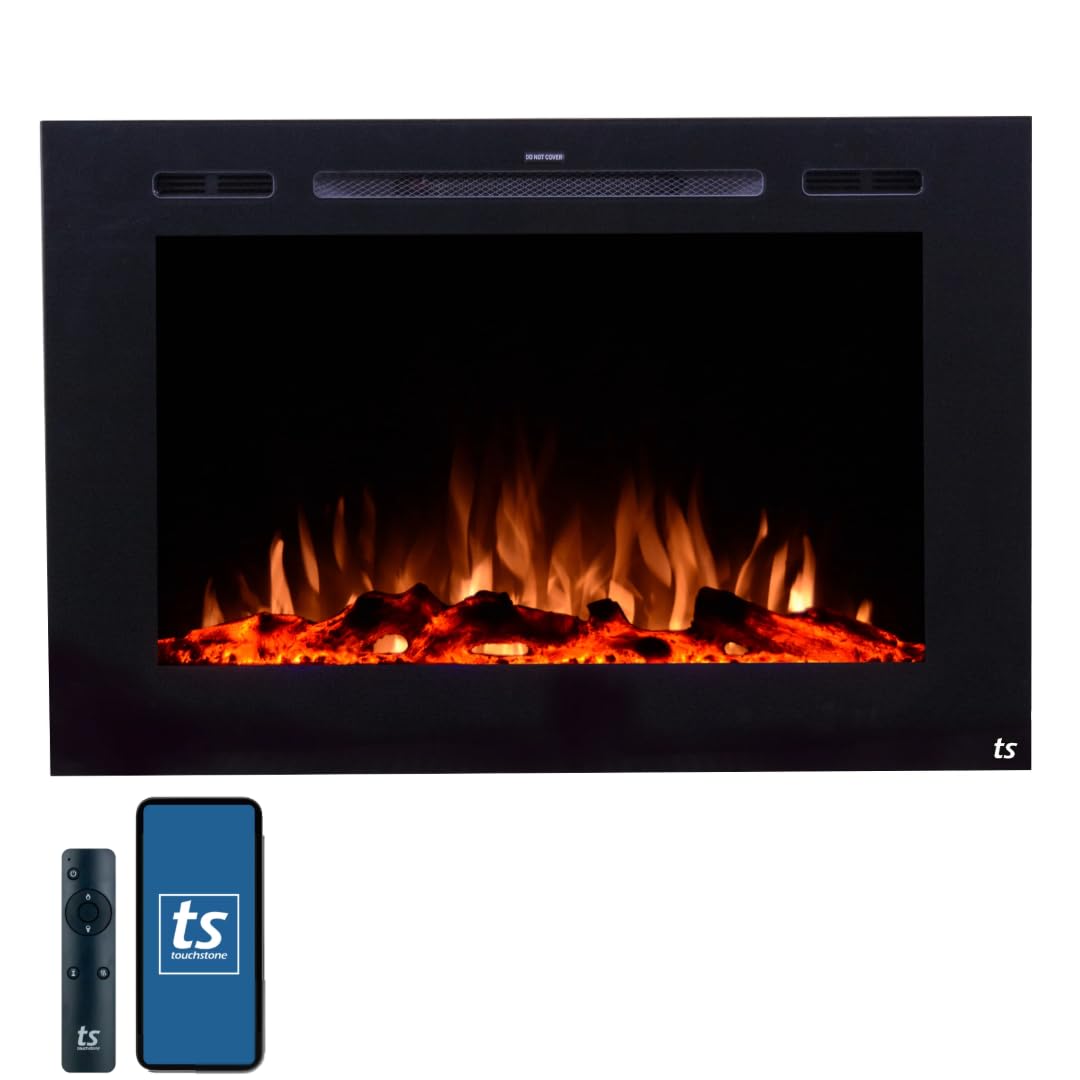 Touchstone Smart Electric Fireplace-The Forte 40 Recessed Mounted-30 Realistic Ember Color/Flame Options-1,500W Heater w/Thermos