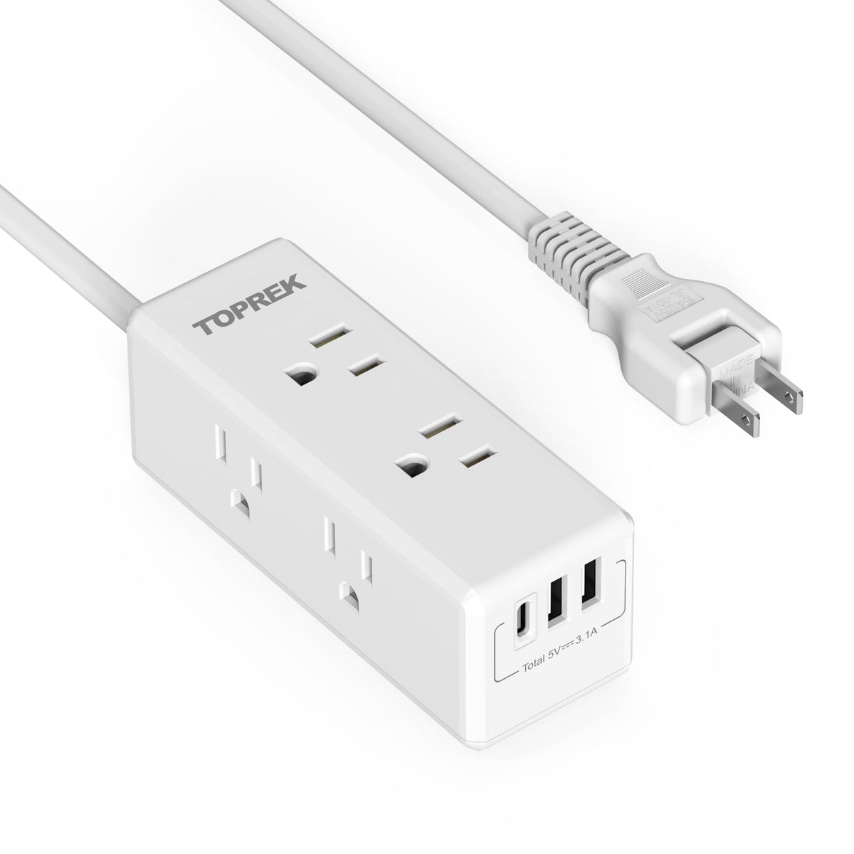2 Prong Power Strip, Toprek 2 Prong To 3 Prong Outlet Adapter, 1440J 2 Prong Surge Protector With 6 Outlets & 3 Usb, 5Ft 2 Prong