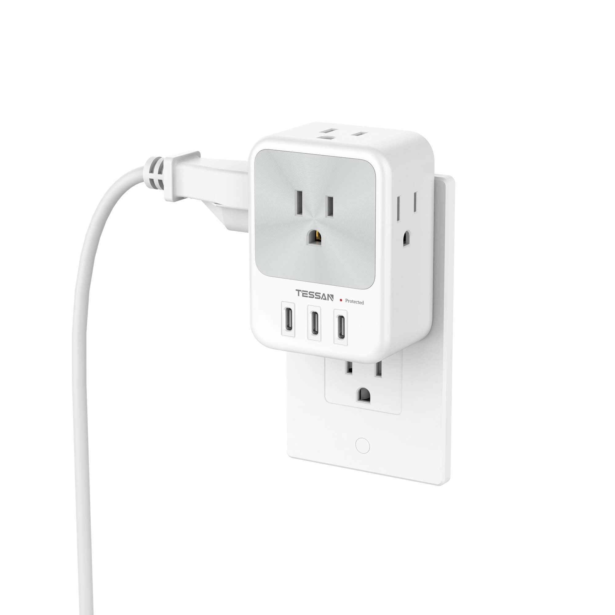 Usb Multi Plug Outlet Splitter, Tessan Surge Protector 4 Outlet Extender With 3 Usb C Wall Charger Blocks, 3 Sided Multiple Plug