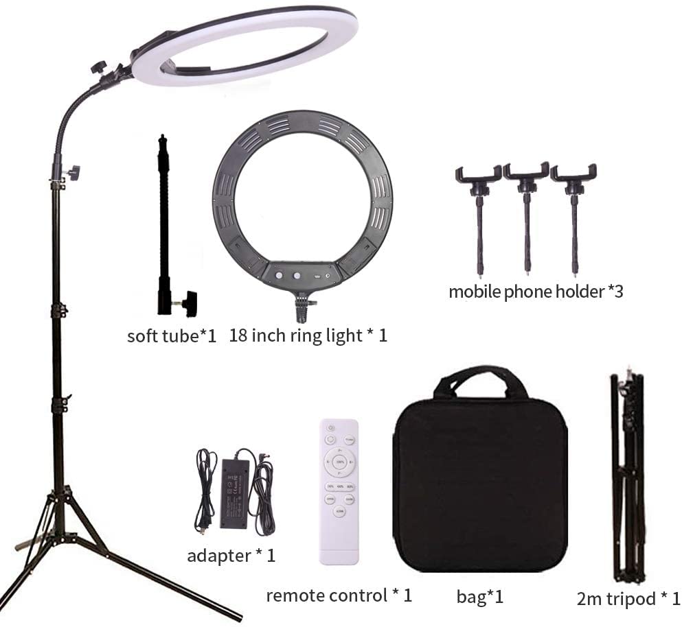 38W 18 Inch Bi Color Dimmable Led Ring Light Beauty Light Kit With Tripod, Wireless Remote Control,Soft Tube,3200 5600K For Came