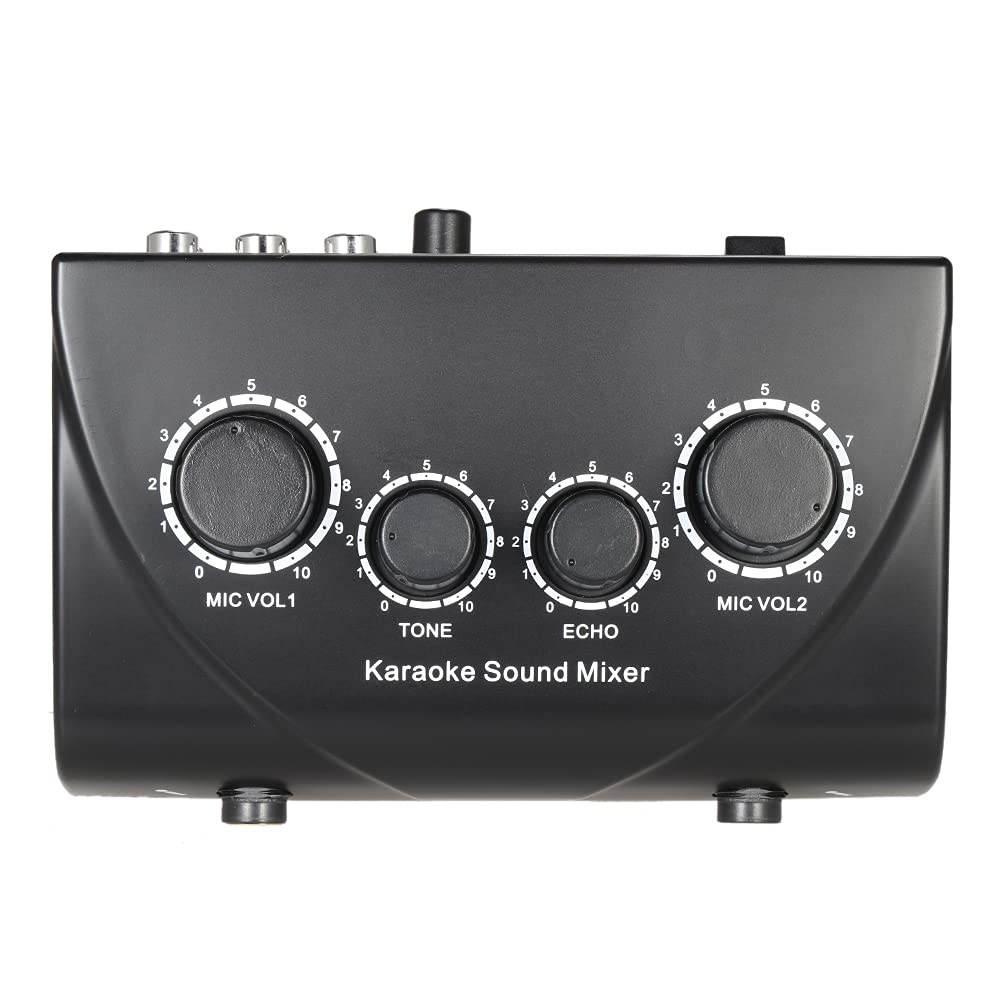 Btuty Karaoke Sound Mixer Dual Mic Inputs Audio Mixer Headphone Amplifier 2 Channel Mixer With Cable N 1 Black Color