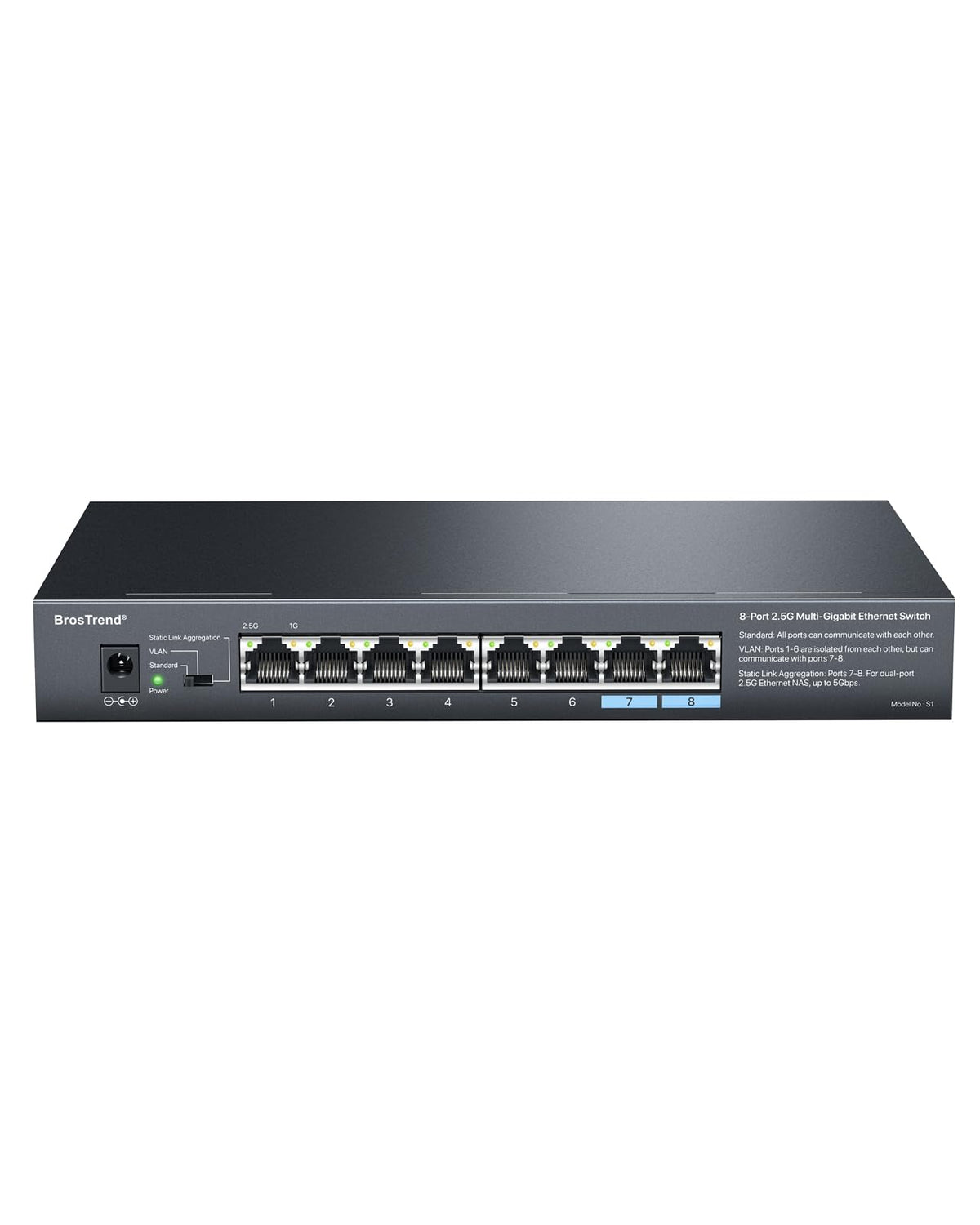 Brostrend 8 Port 2.5G Ethernet Switch Multi Gigabit Unmanaged Network Switch 2.5Gb Switch Supports Static Link Aggregation & Vla