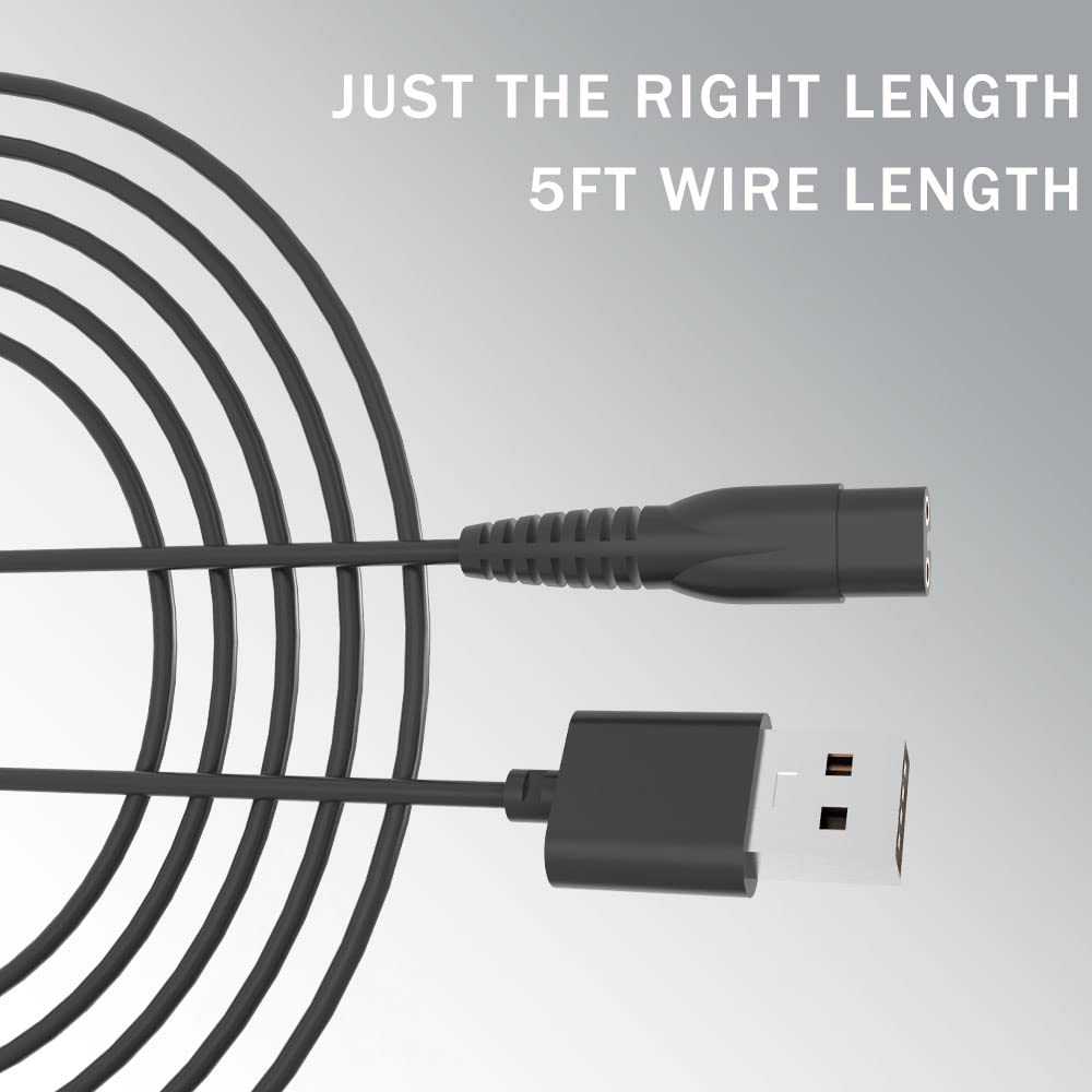 Replacement Charging Cable Fit For Meridian Grooming Electric Shaver Trimmer 5Ft Charger Cable Power Adapter Cord Black