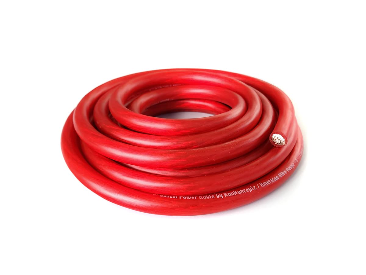 KnuKonceptz Bassik 1/0 Gauge AWG Primary Automotive Battery Power/Ground Wire Cable - Red 10 Feet