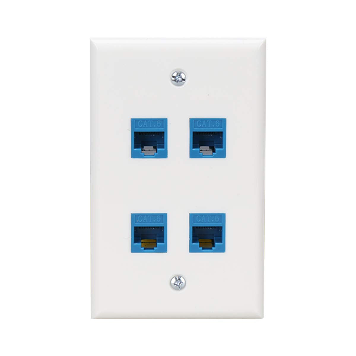 Ethernet Wall Plate 4 Port, Cat 6 Ethernet Wall Outlet Female Female, Compatible With Cat7/6/6E/5/5E Rj45 Jack Keystone Inline Coupler Wallplate Devices   Ethernet Plug In Wall Outlet   Blue