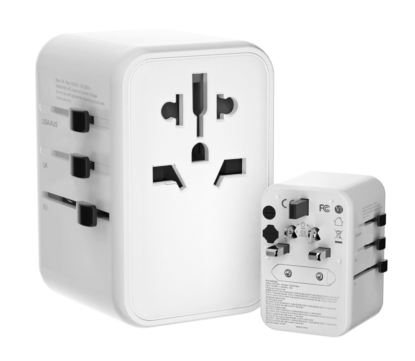 Universal Travel Adapter, International Power Adapter With 2 Usb C And 2 Usb A Ports, 70W Worldwide Travel Wall Charger For Uk?E
