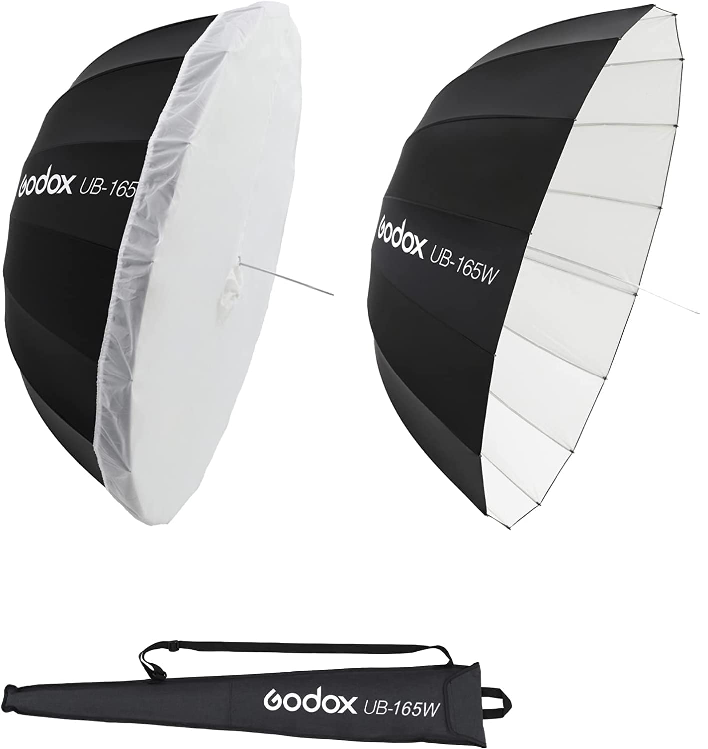 Godox Ub 165W 65'' 165Cm Black White Parabolic Deep Reflective Umbrella Studio Soft Light 65In Large Umbrella With Withe Diffuse
