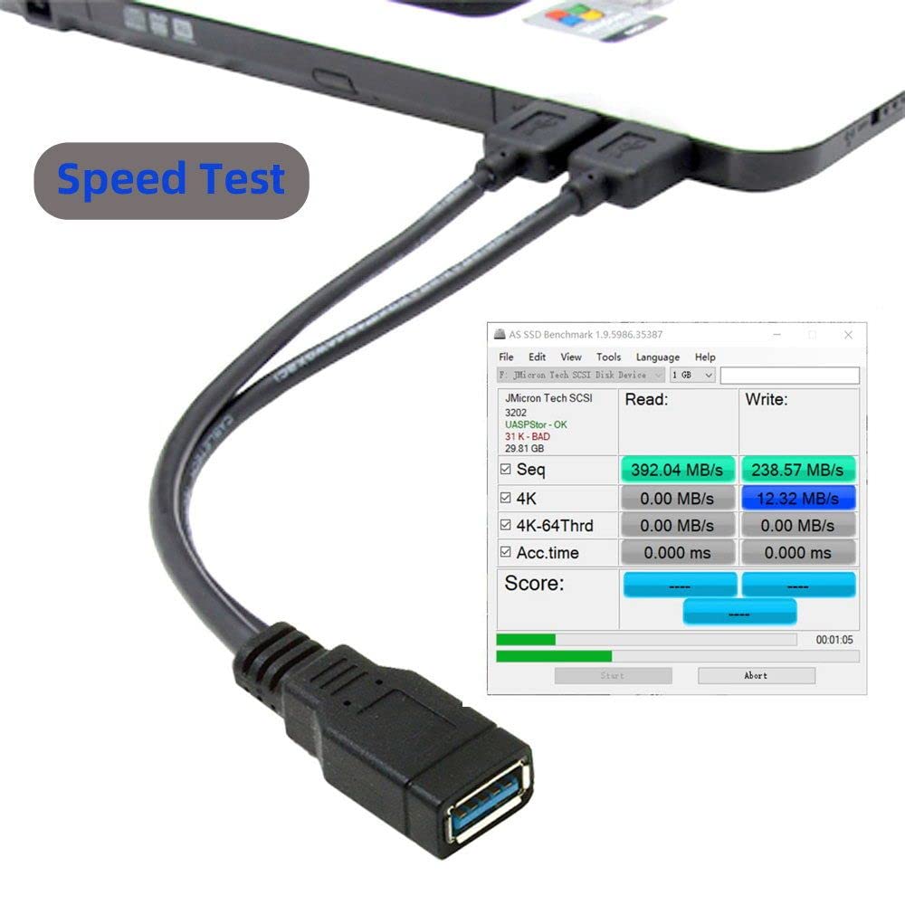 Cablecc Black Usb 3.0 Female To Dual Usb Male Extra Power Data Y Extension Cable For 2.5'' Mobile Hard Disk