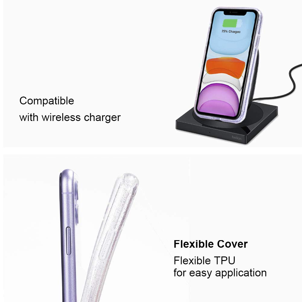 Jjgoo Compatible With Iphone 11 Case, Clear Glitter Sparkle Bling Anti Scratch Shockproof Protective Flexible Phone Cases Cute S