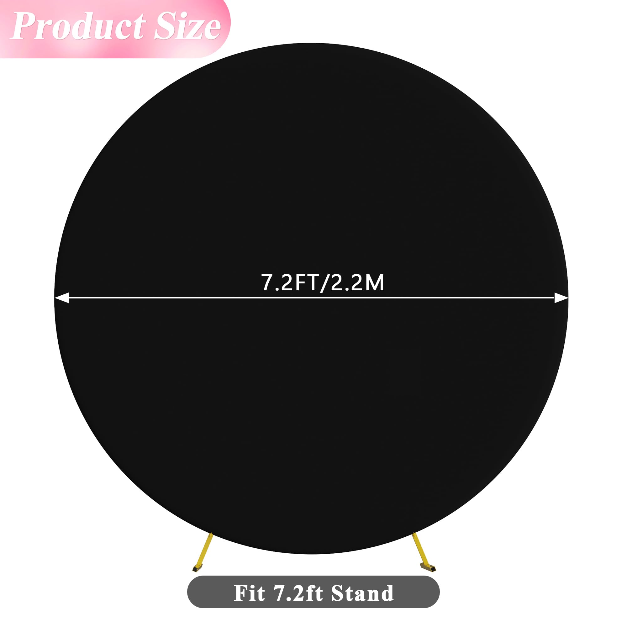 Wokceer 7.2Ft Round Backdrop Cover Black Round Arch Covers With Buckles Polyster Circle Balloon Arch Stand Arch Backdrop Cover F