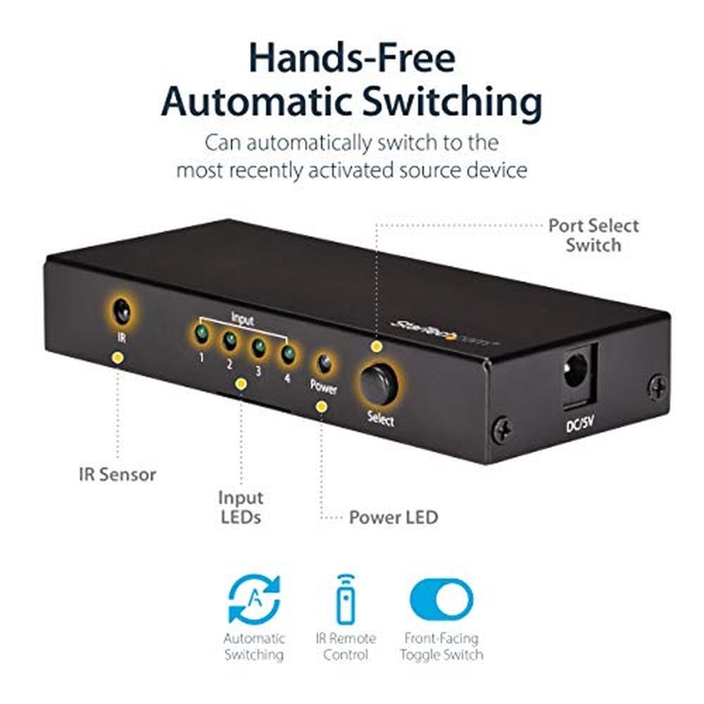 Startech.Com Hdmi 2.0 Switch   4 Port   4K 60Hz   Hdmi Automatic Video Switch Box   Multi Port Hub W/ 1 In 4 Out Functionality (