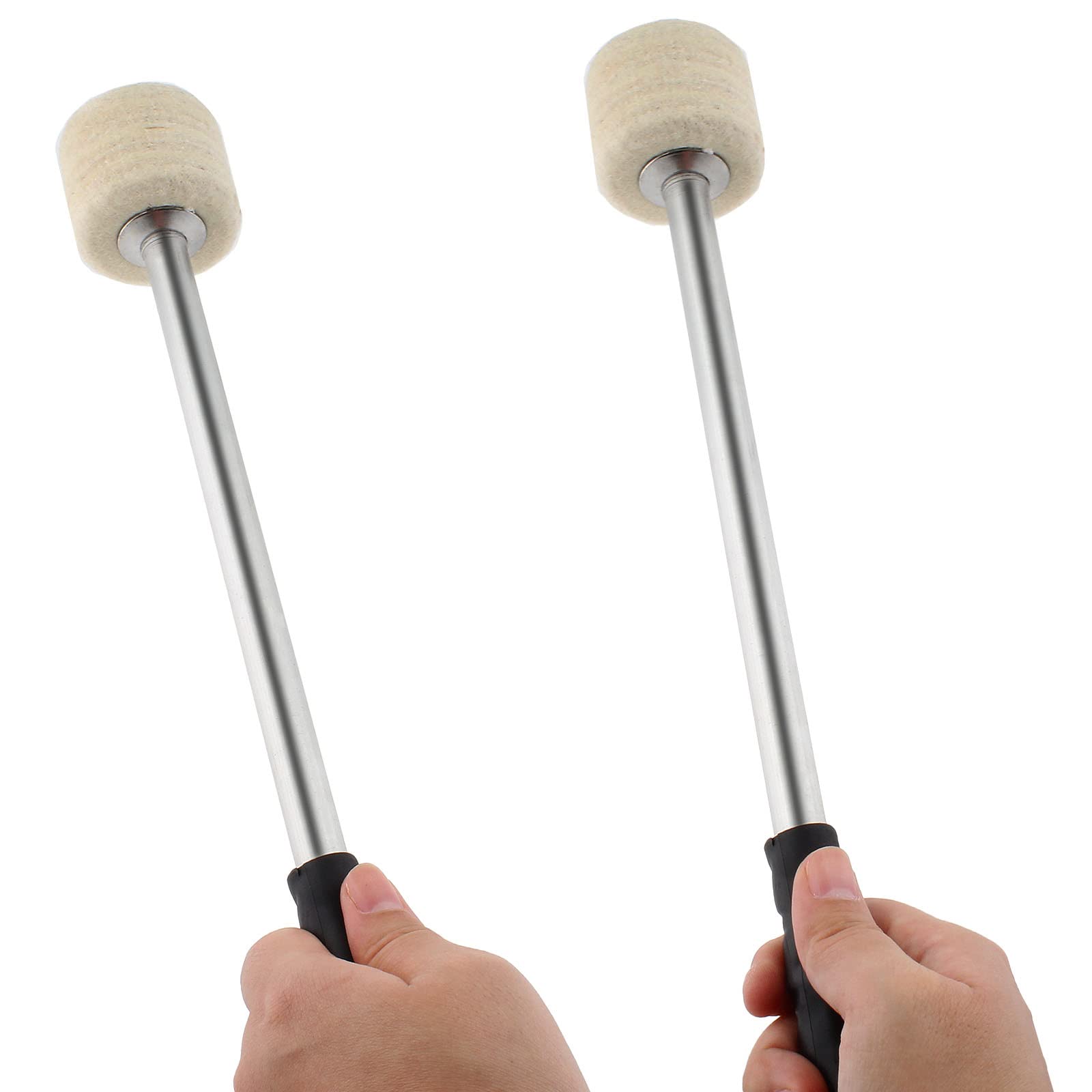 Jiozermi 2 Pcs Drum Mallet 13.8 Inches Length, Wool Felt Drum Stick, Anti Slip Bass Percussion Sticks, Instrument Band Accessory