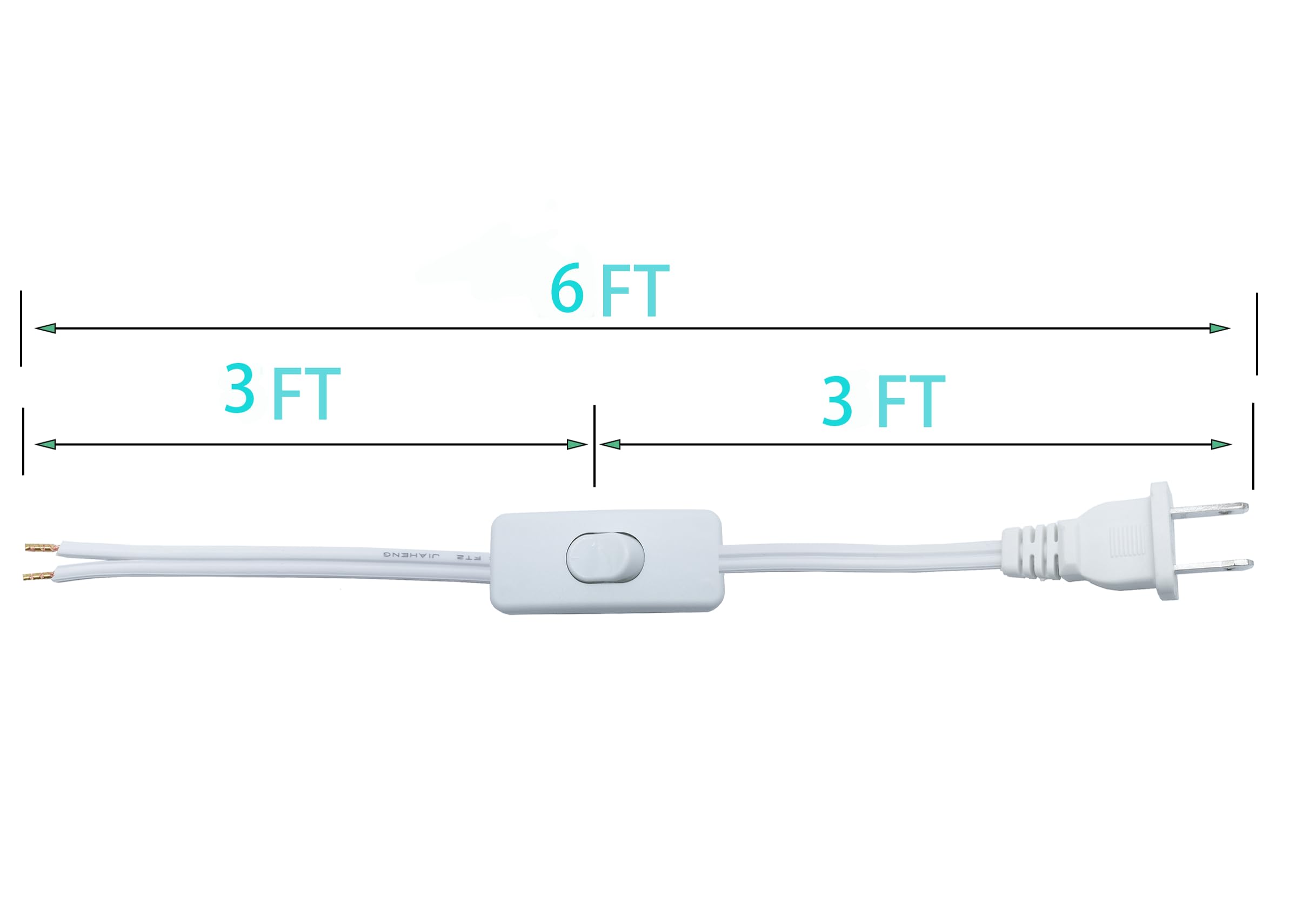 Lamp Cord With Switch Plug, 2 Prong Extension Cord 6 Feet, White Lamp Cord Replacement, 18 Awg Power Cord, Stripped Ends Ready F