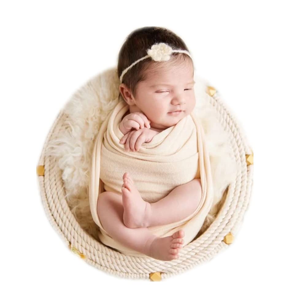Coberllus Newborn Baby Photo Props Blanket Stretch Knit Double Side Wrap For Boys Girls Photography Shoot (Beige)