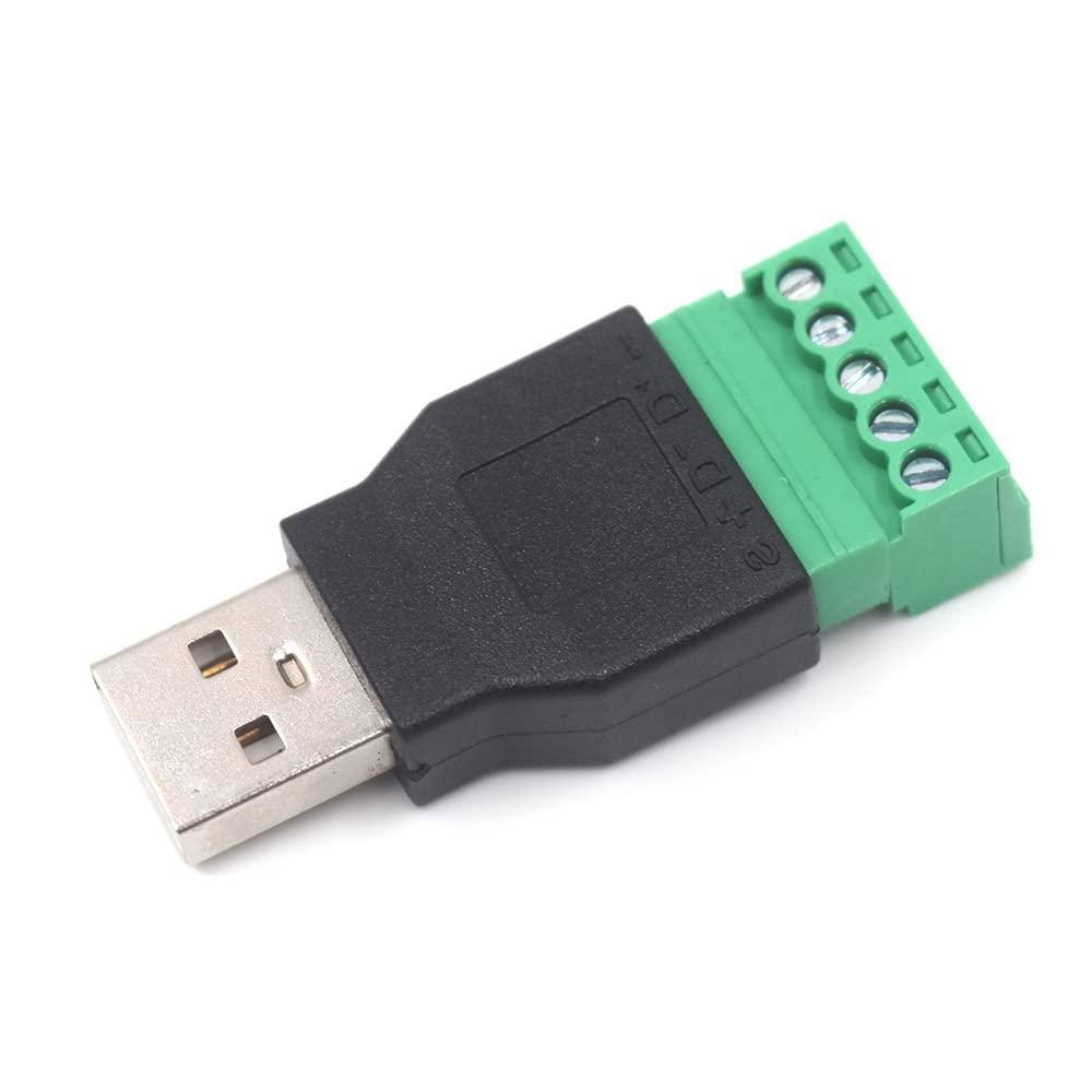 Kework Usb Screw Terminal Block Connector, Usb 2.0 Type A Male To 5 Pin Female Bolt Screw Terminal Plug Adapter Connector Conver