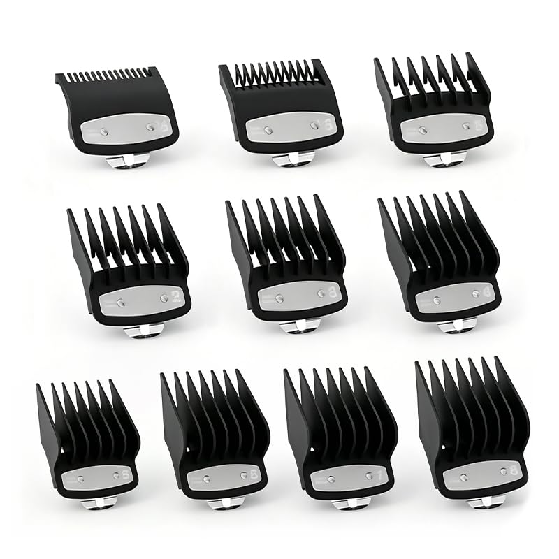 10 Sizes Hair Cutting Guide Comb Set, Skinfriendly Plastic Guards for Cordless Electric Hair Clippers, Full Range Cutting Lengt