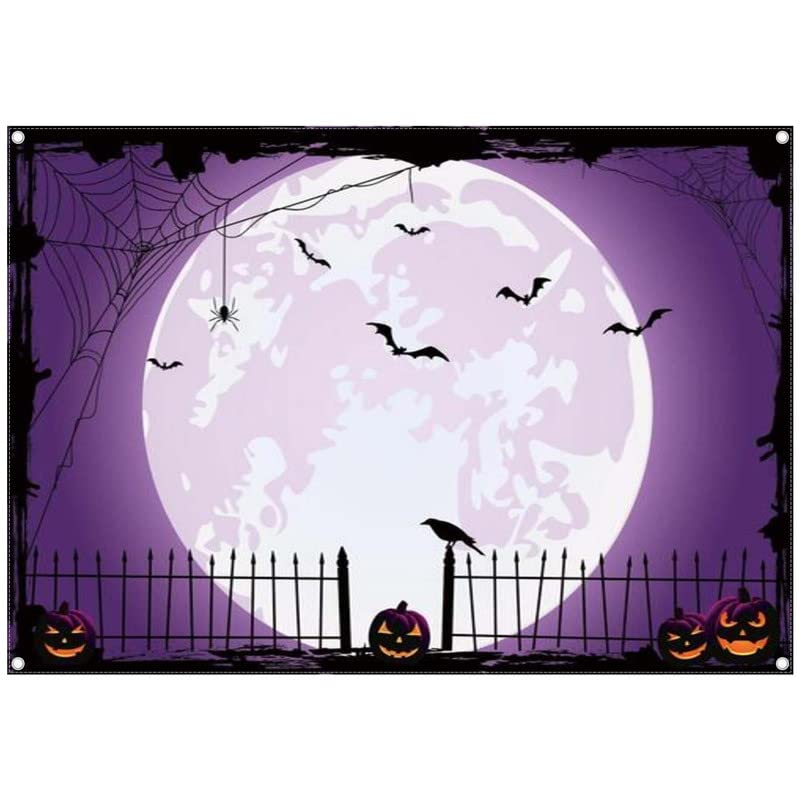 Swepuck 7X5Ft Purple Halloween Photo Backdrop For Parties Large Pumpkin Patch Moon Picture Photography Background Kids Witch Hau